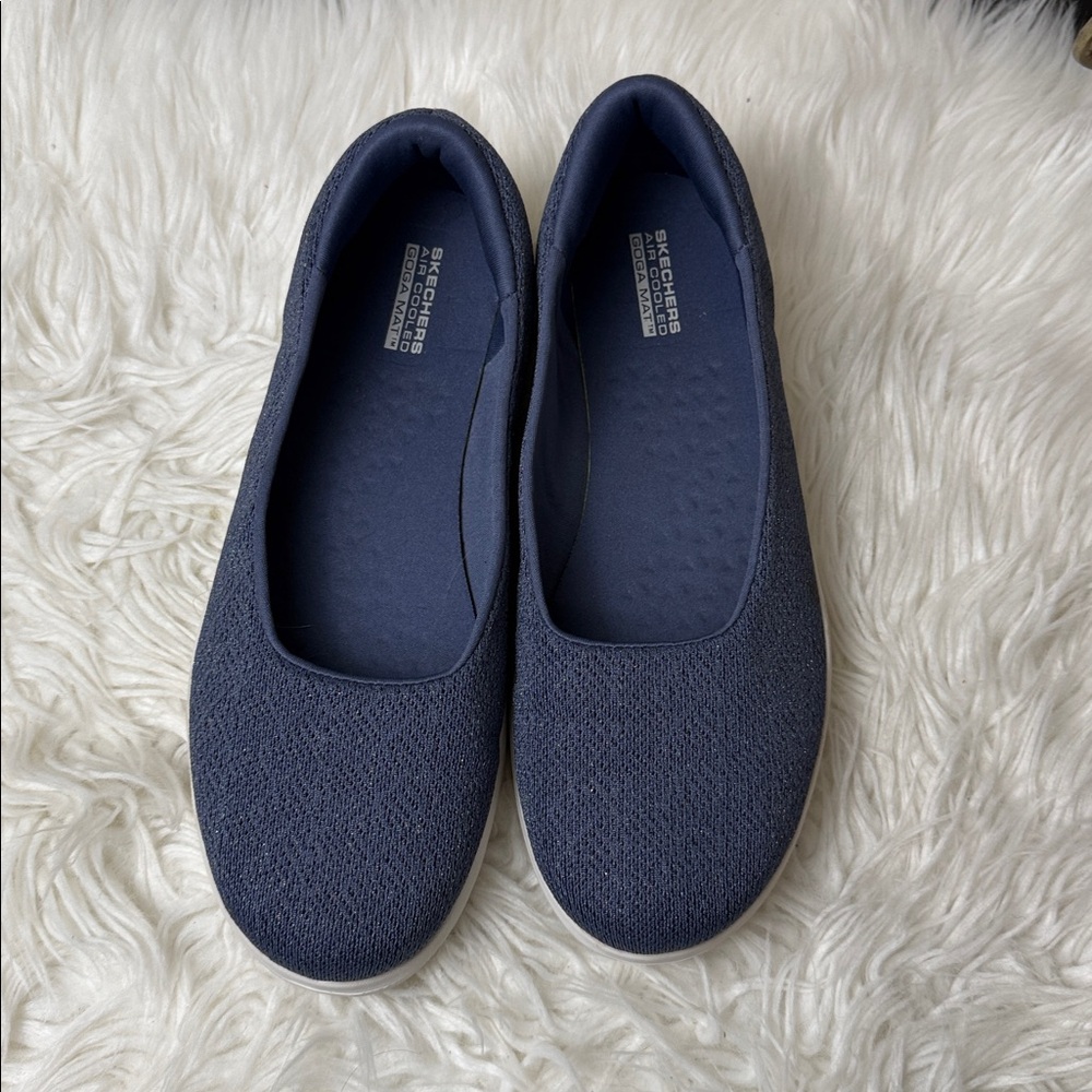 Skechers Navy Knit Slip-On Ballet Flats Size 9 Comfort Cushioned Lightweight - Picture 3 of 8